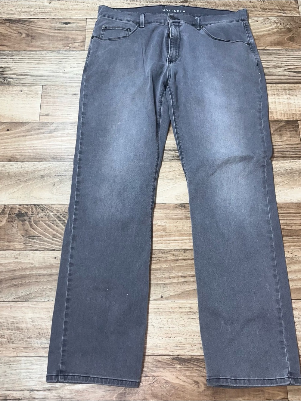 Mott And Bow Men Jeans 36x32* Grey Charcoal Distressed Straight Leg Faded Patch